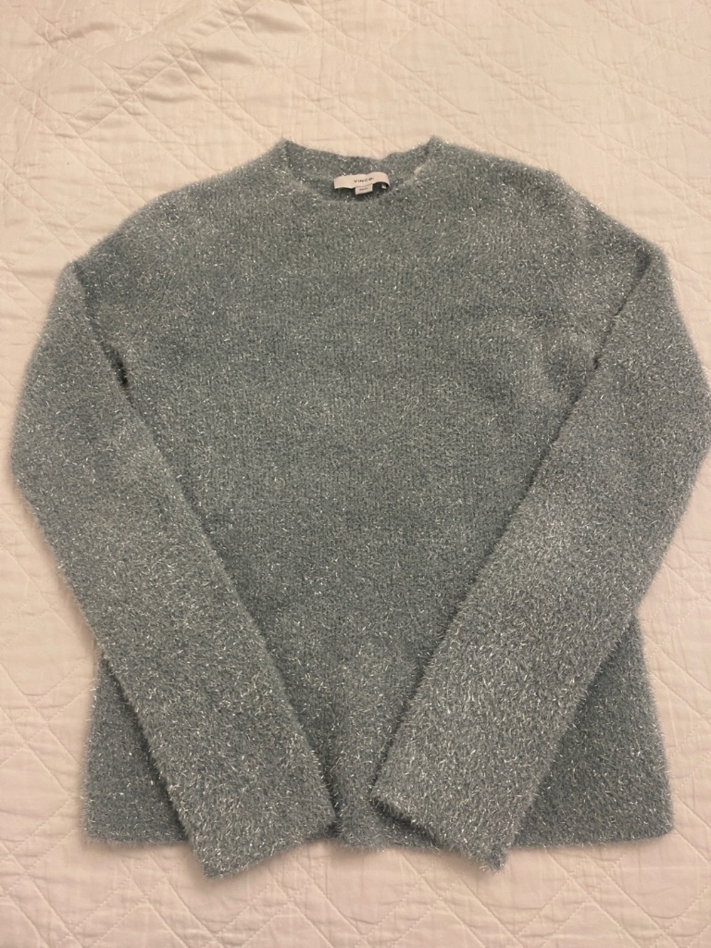 Vince Cozy Metallic Heather Knit Crewneck Sweater - Light Blue